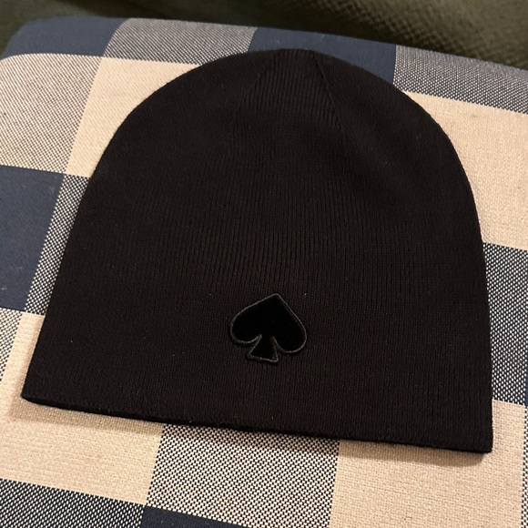 kate spade Accessories - kate spade Black Knit Beanie with Spade Patch